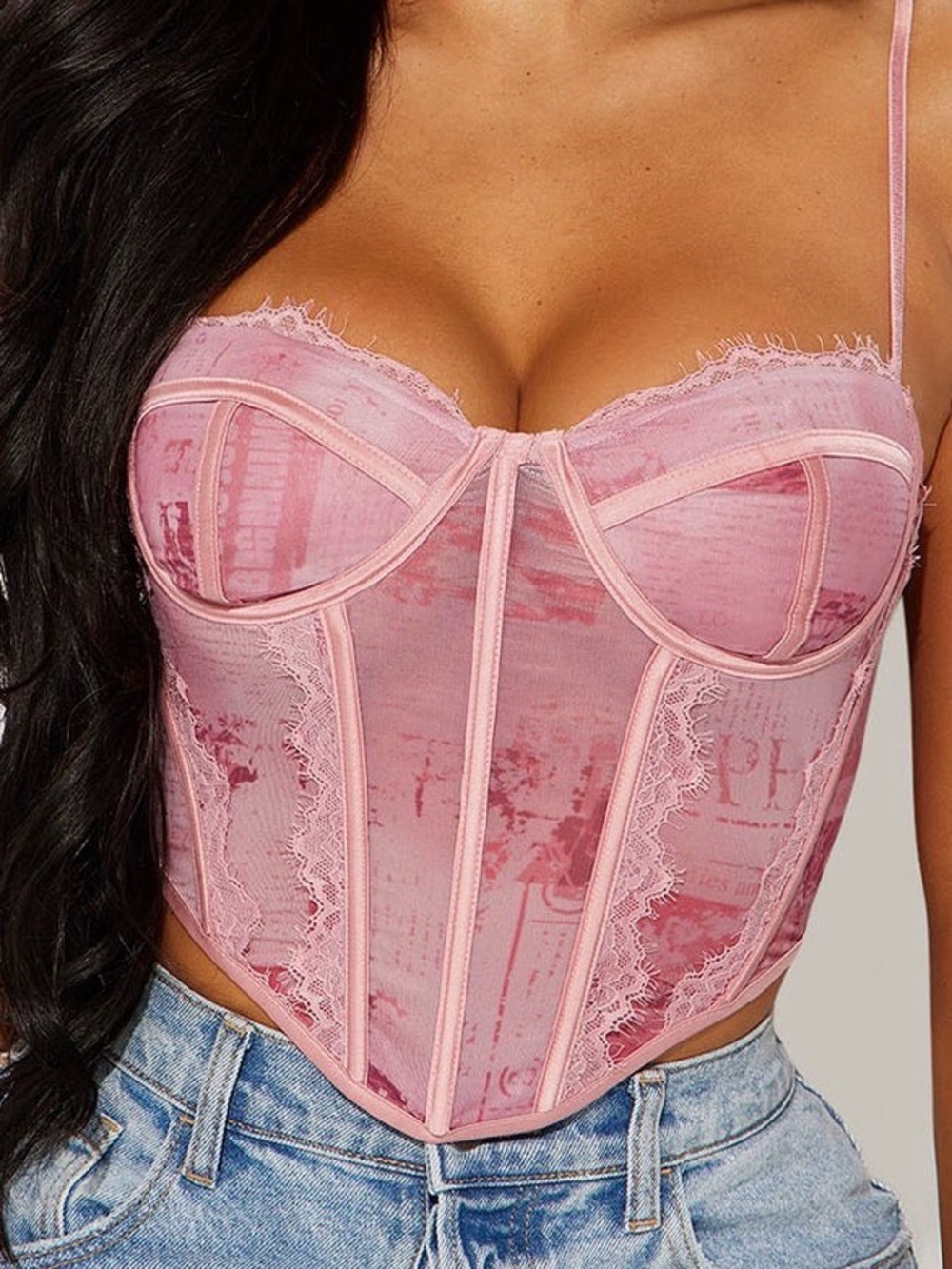 Pink Lace Bustier Corset Top